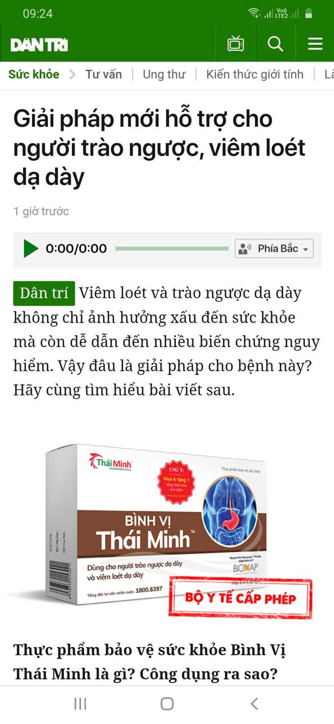 Báo Dân Trí giới thiệu về Bình Vị Thái Minh - Giải pháp hiệu quả cho người viêm loét và trào ngược dạ dày 1